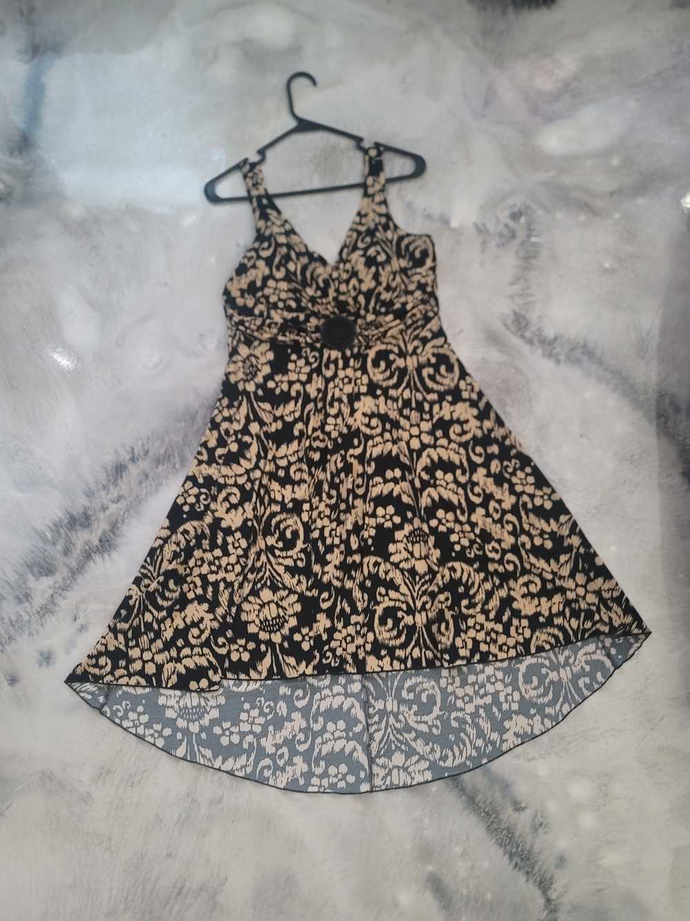 Enfocus Studio Black and Beige Printed Neckline Dress